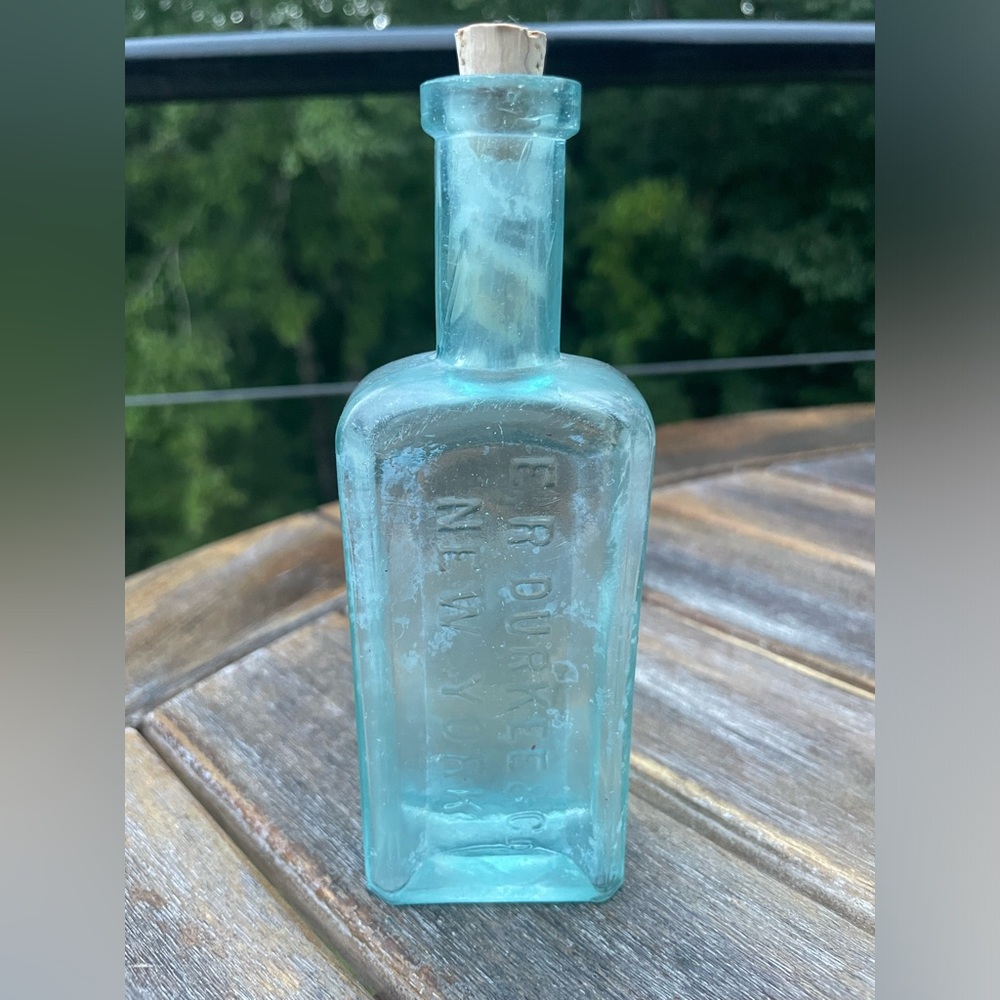 1890's E.R. Durkee New York aqua extract baking bottle with stopper - Picture 2 of 4